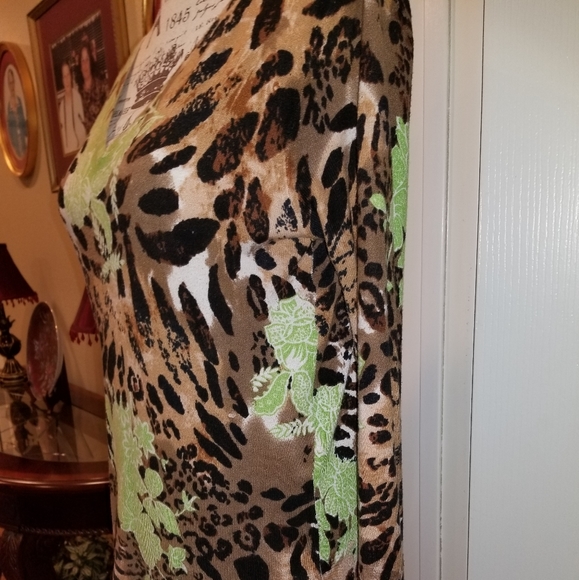 INC Black Brown & Green Leopard Print Sweater - Picture 3 of 4